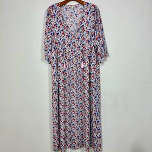 Boden Multi Floral Maxi Summer Dress Tassel Empire Waist Sz 12 Long